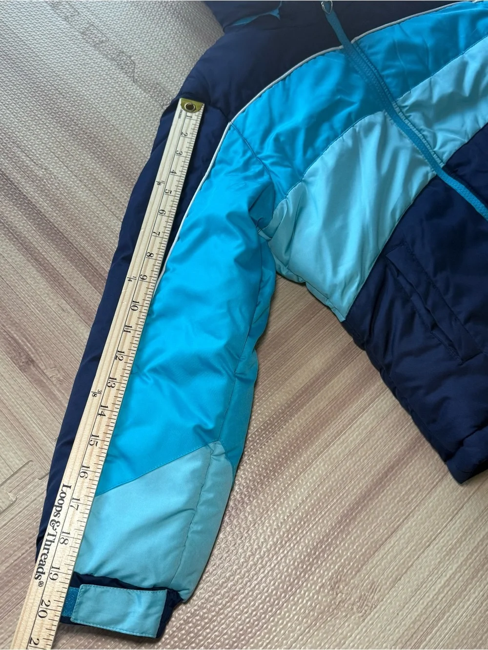Rothschild Girls 10/12 Winter Puffer Ski Jacket Blue Colorblock Removable Hood
